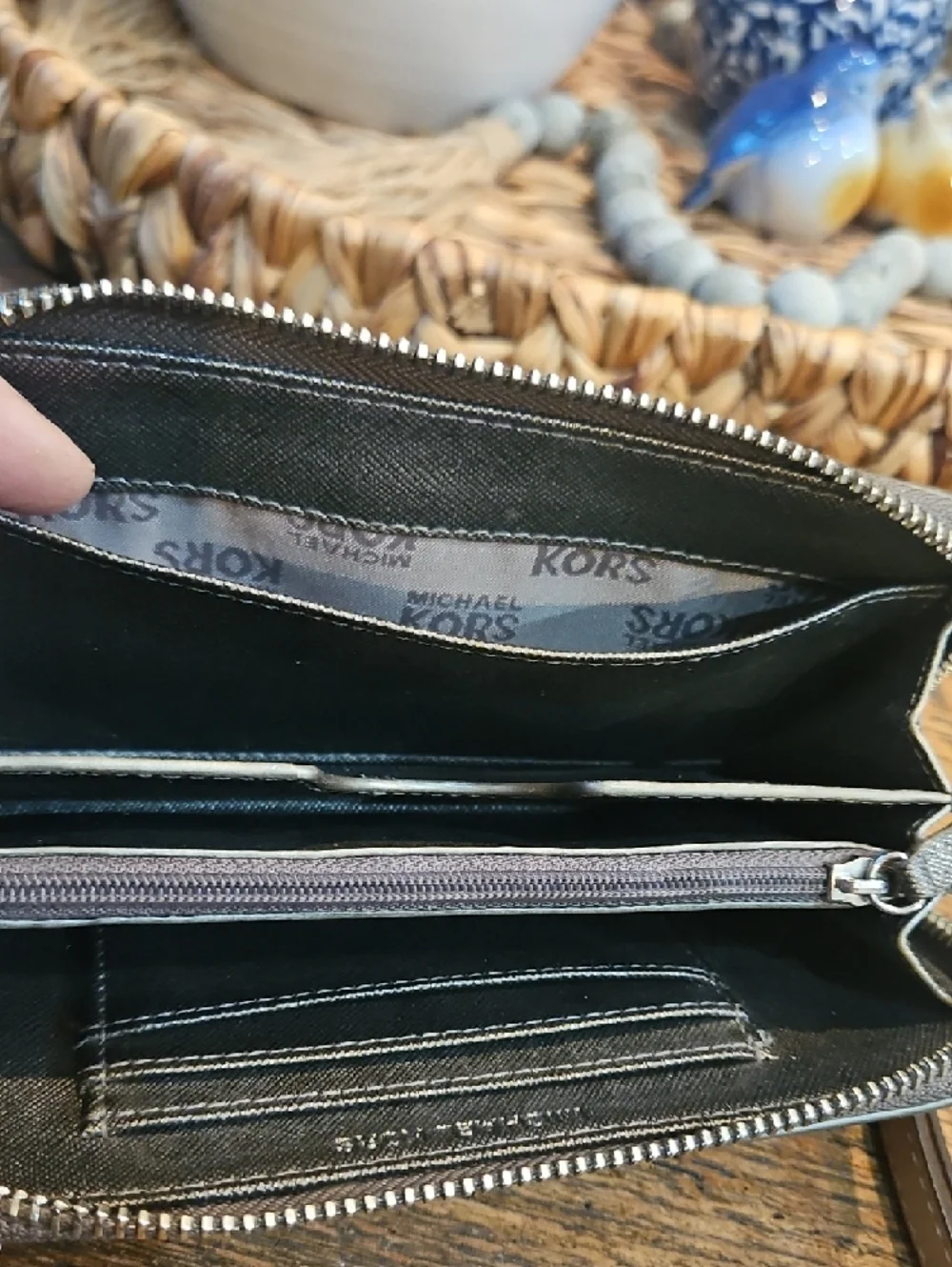 Michael Kors Metallic Bronze Logo Wristlet Wallet with Cream Strap‎